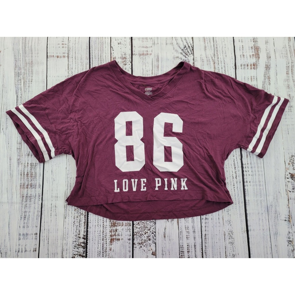 PINK by Victoria's Secret Wine Red Cropped Ringer Tee Women's M